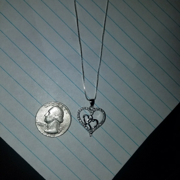 Sterling Silver Heart Necklace w/ cubic zirconia - Picture 2 of 3